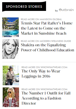 InStyle website - promoted stories